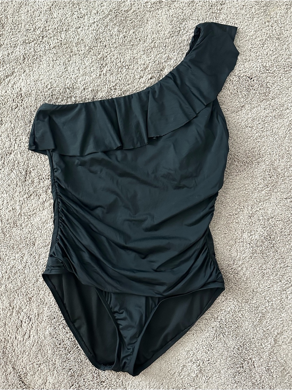 One-Shoulder Ruffle Black Swimsuit